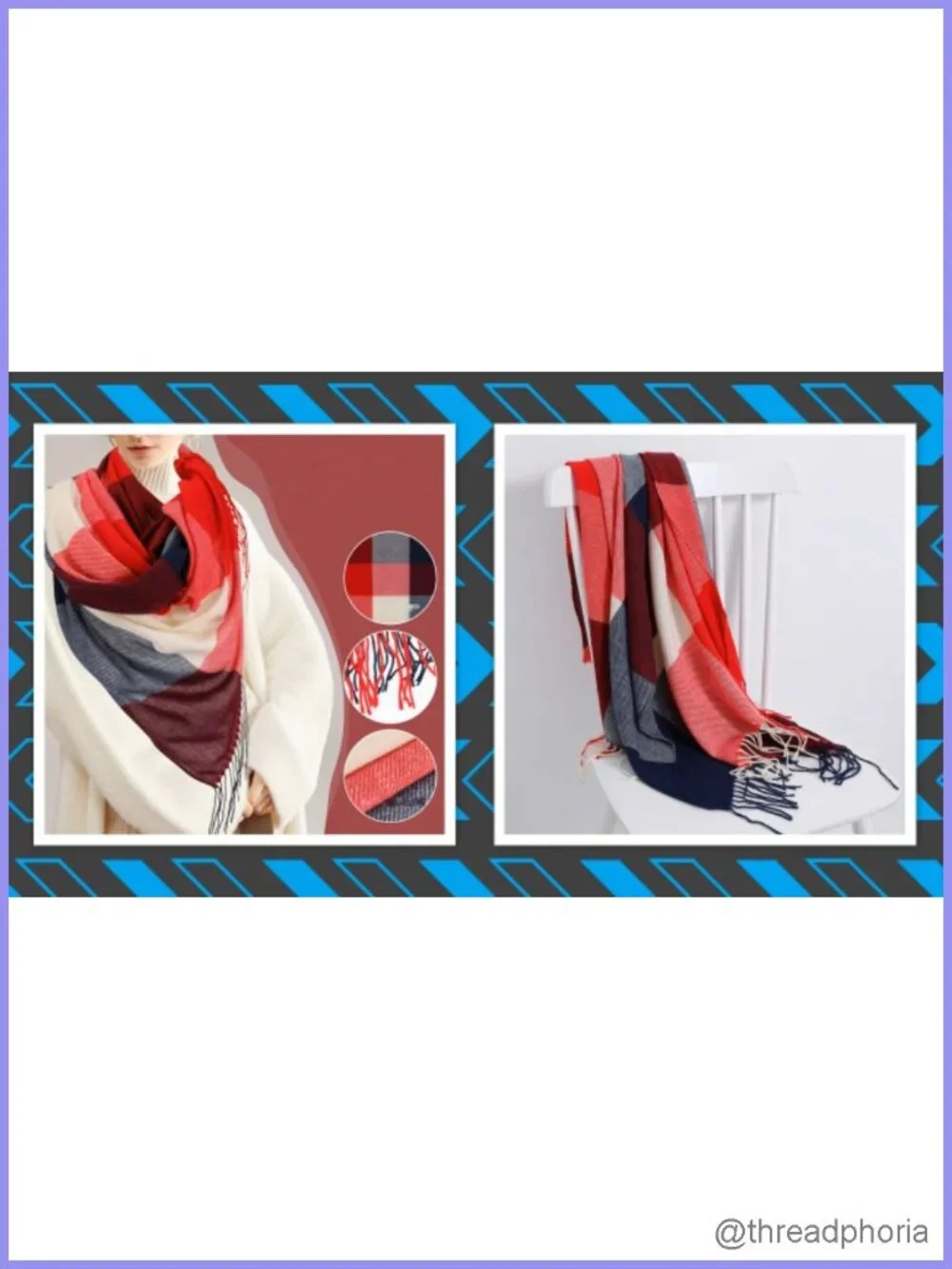 Oversized Plaid Scarf for Women with Tassel Detail, Warm Winter Shawl Wrap